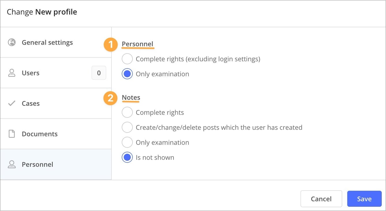 User Permissions for Personnel in a Profile
