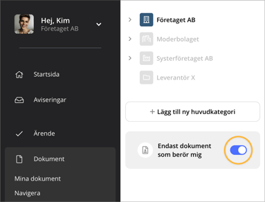 Endast dokument som berör mig